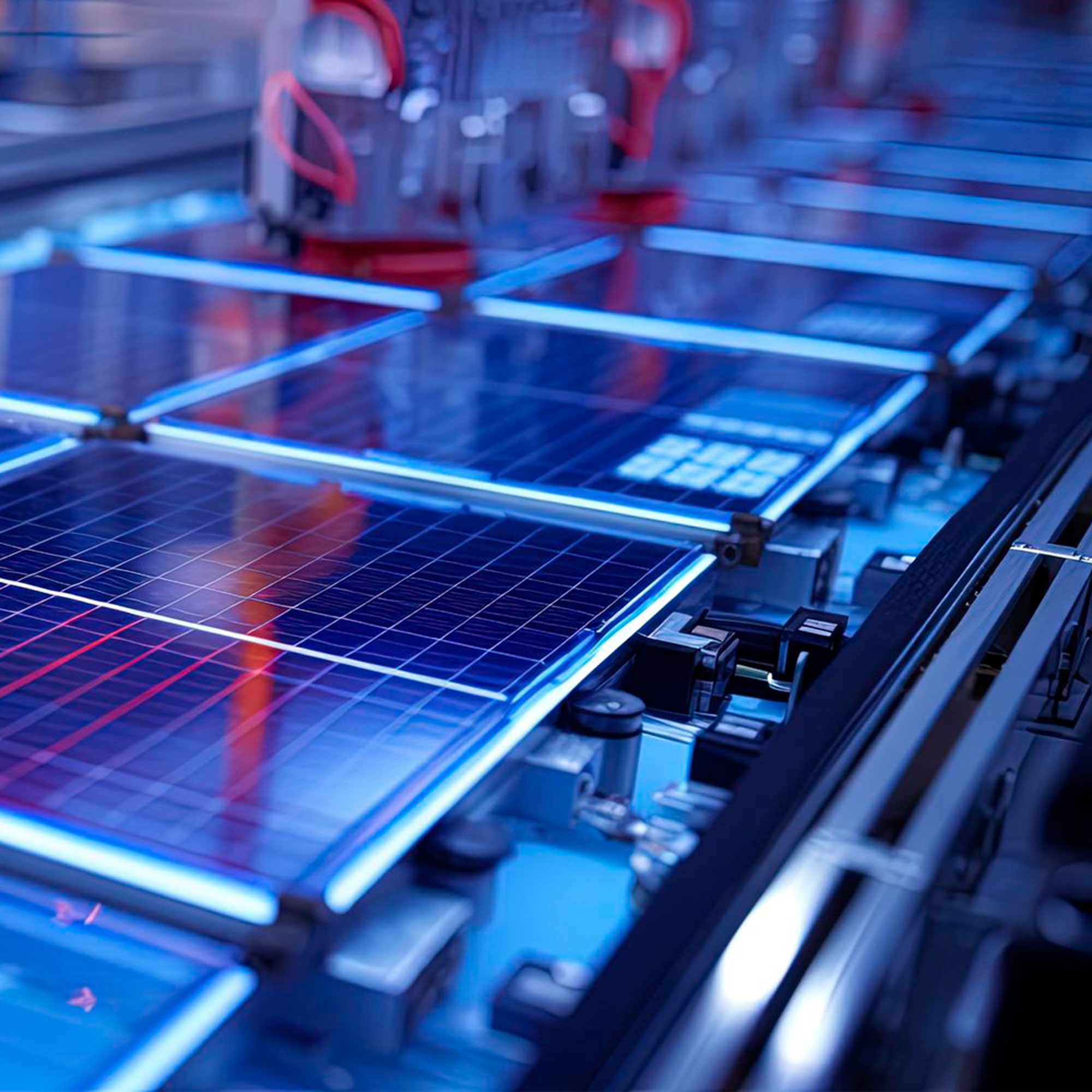 Machines building blue solar panels